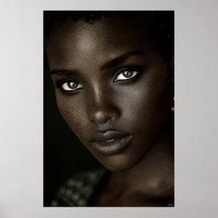 Poster Portrait d'ébène royale regard intense créoles dor
