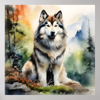 Portrait d'encre de malamute en Alaska