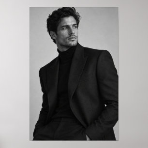 Poster Portrait d'homme en noir et blanc sur fond mur A