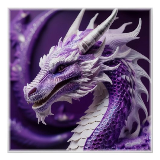 Poster Portrait D'Imaginaire D'Un Dragon Violet Et Blanc (Devant)