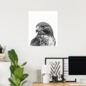 Poster Portrait d'oiseau Buse à queue rouge Noir blanc (Bureau à domicile)