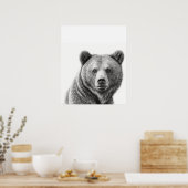 Poster Portrait d'ours grizzli noir blanc (Cuisine)