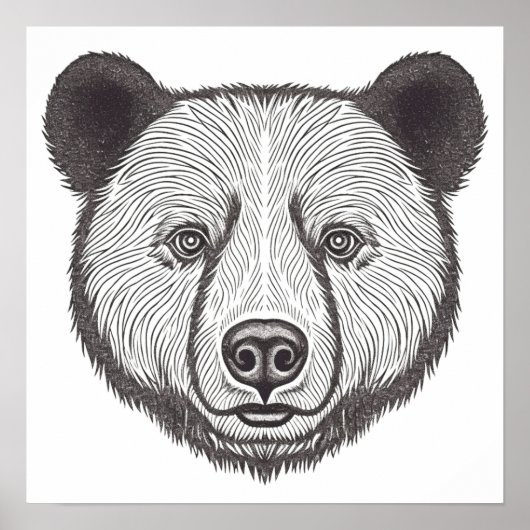 Poster Portrait d'ours noir et blanc Cute Stencil Art (Devant)