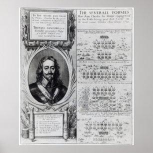 Poster Portrait du roi Charles I avec des diagrammes