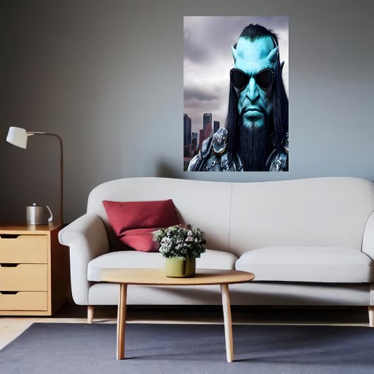 Poster Portrait d'un alien bleu avec lunettes de soleil |