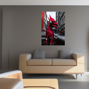 Poster Portrait d'un alien reptilien rouge AI Art Poste