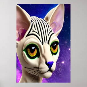 Poster Portrait d'un chat Sphynx yeux jaunes Art AI