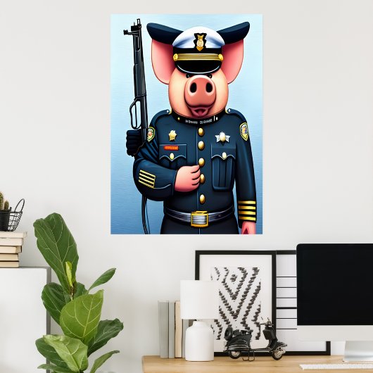 Poster Portrait d'un cochon en uniforme de police | Art A (Bureau à domicile)