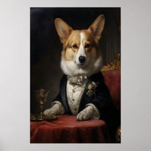 Poster Portrait d'un Corgi Aristocratique Imprimé, Drôle