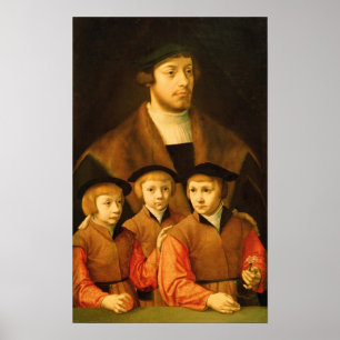 Poster Portrait d'un homme et de ses trois fils