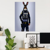 Poster Portrait d'un lapin en uniforme de police | Art AI (Bureau à domicile)