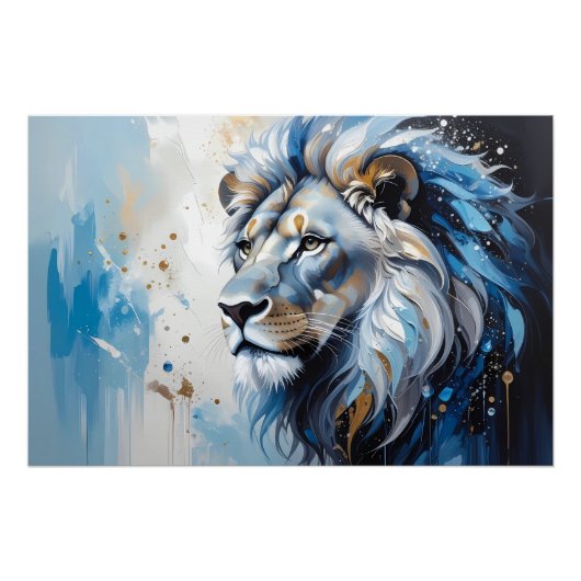 Poster Portrait d'un lion - Tons bleus (Devant)
