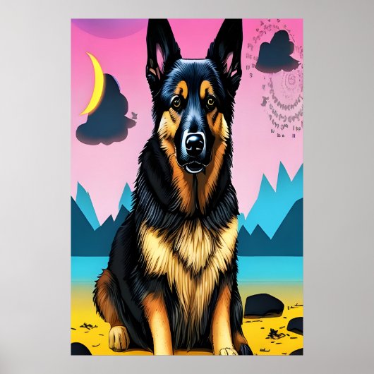 Poster Portrait d'un mignon berger allemand | Art AI (Devant)
