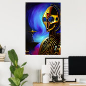 Poster Portrait d'un robot doré cool | Art AI (Bureau à domicile)