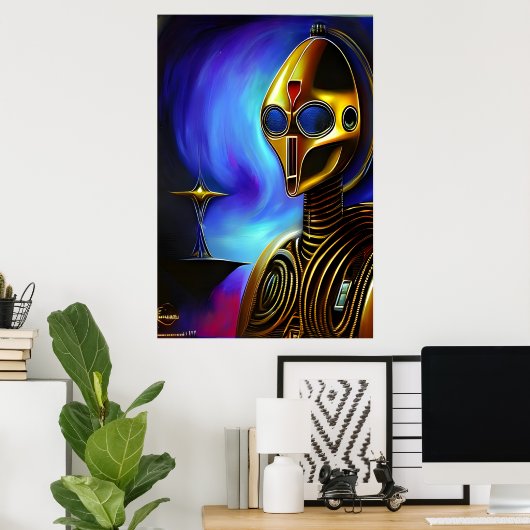 Poster Portrait d'un robot doré cool | Art AI (Bureau à domicile)