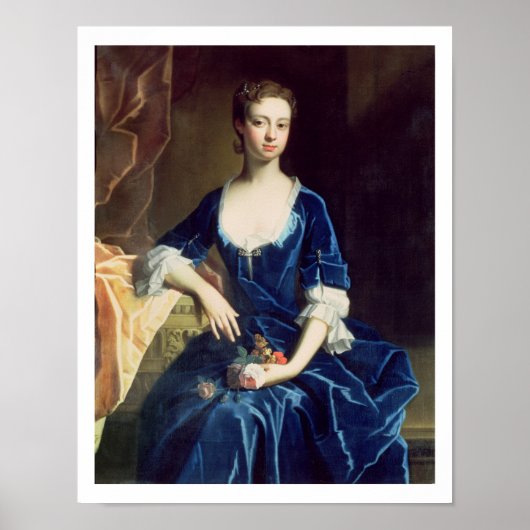Poster Portrait d'une dame en robe de velours bleu (huile (Devant)
