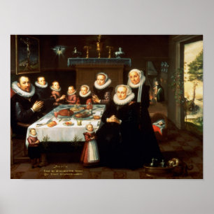 Poster Portrait d'une famille disant Grace avant un repas