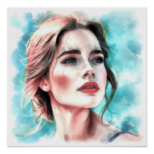 Poster Portrait d'une femme aquarelle