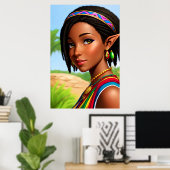 Poster Portrait d'une femme elfe hybride humain | Art AI (Bureau à domicile)