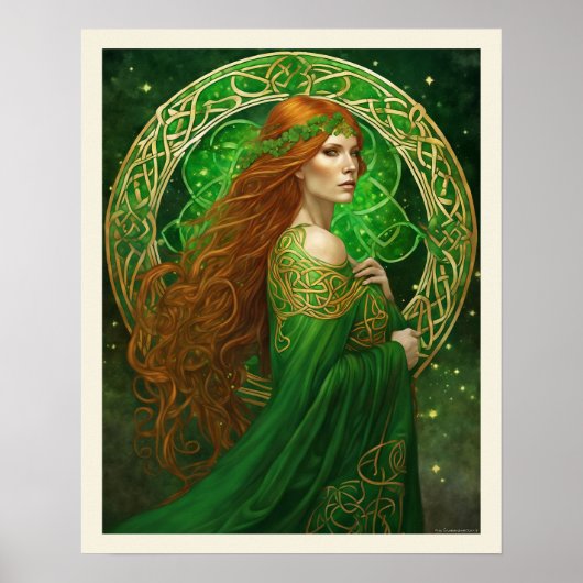 Poster Portrait d'une femme en Shamrock Vert & Or (Devant)