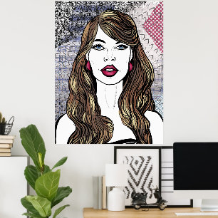 Poster Portrait d'une fille aux longs cheveux bruns