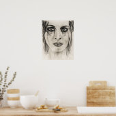 Poster Portrait d'une fille en pleurs - Dessin au crayon (Cuisine)
