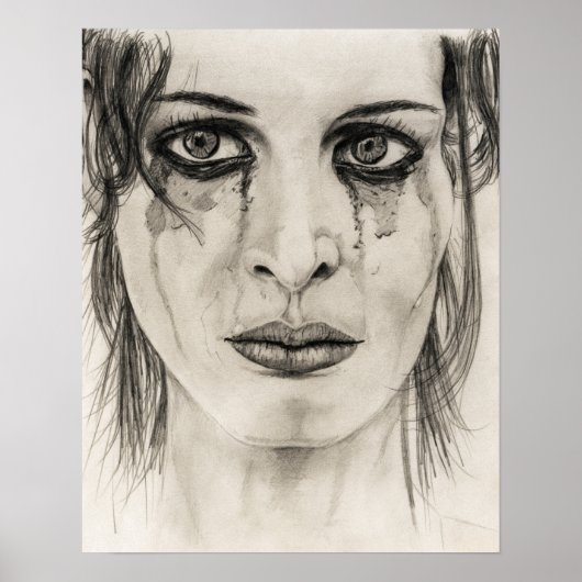 Poster Portrait d'une fille en pleurs - Dessin au crayon (Devant)