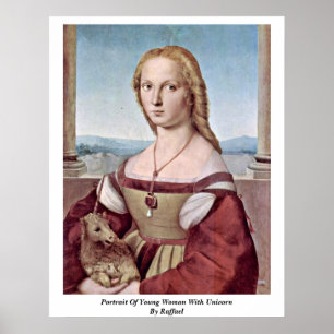 Poster Portrait D'Une Jeune Femme Avec Unicorne Par Raffa