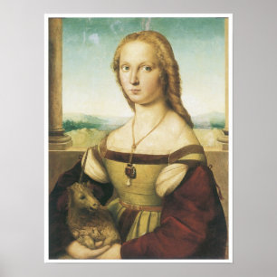 Poster Portrait d'une jeune femme (dame avec une licorne)