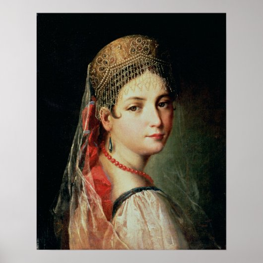 Poster Portrait d'une jeune fille à Sarafan et (Devant)