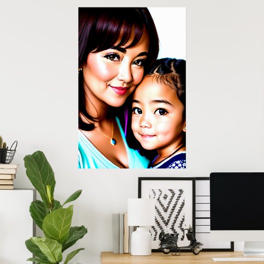Poster Portrait d'une mère et d'une fille | Art AI (Bureau à domicile)