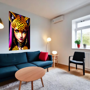Poster portrait d'une Zoomorphale fille guépard   Art AI