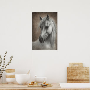 Poster Portrait élégant d'un cheval blanc peint à la main