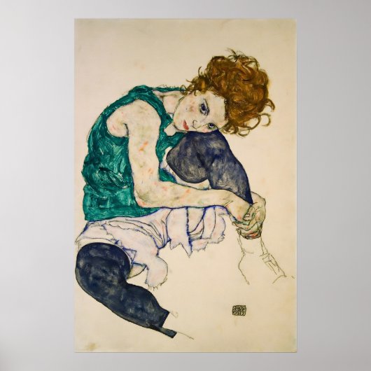 Poster Portrait expressionniste de femme par Egon Schiele (Devant)