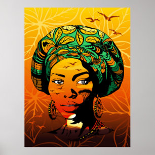 Poster Portrait féminin africain avec coucher de soleil