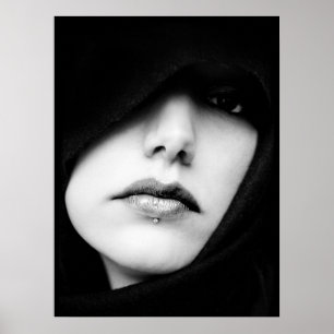 Poster Portrait, Femme, Mystérieux, Noir et Blanc