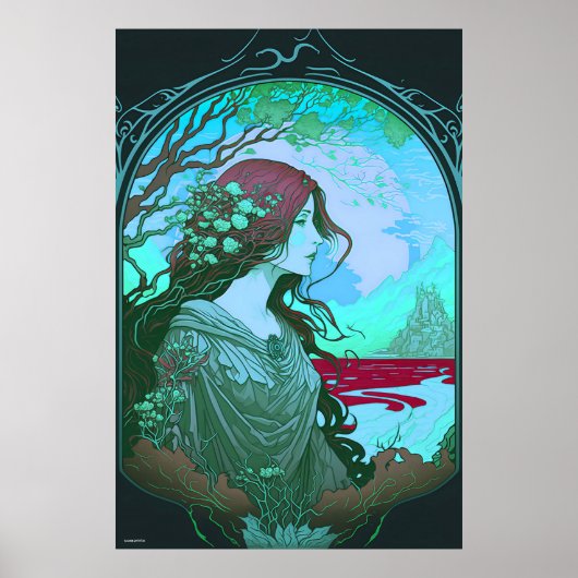 Poster Portrait femme vert art nouveau ai design sur (Devant)
