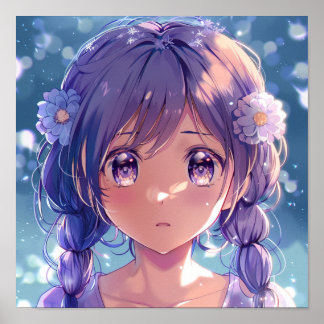 Poster Portrait Floral de Fille Anime Moe