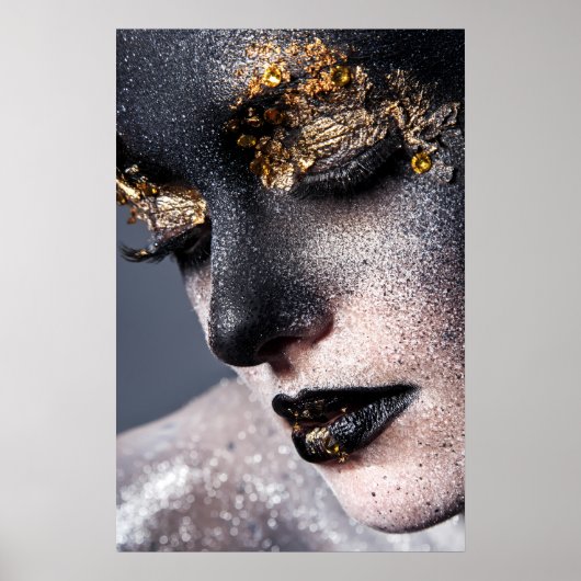 Poster Portrait Gold Black Artistic Makeup Luxury Beauty (Devant)