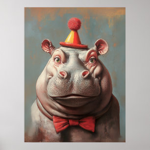 Poster Portrait hippo clown lunaire
