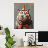Poster Portrait hippo clown lunaire (Bureau à domicile)
