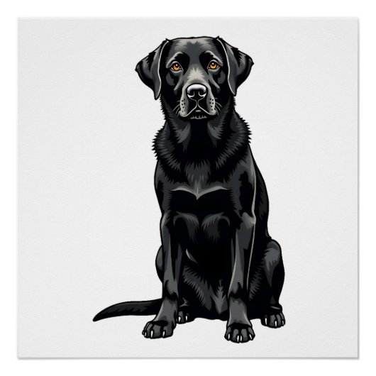 Poster Portrait Illustré de Chien Labrador Retriever Noir (Devant)