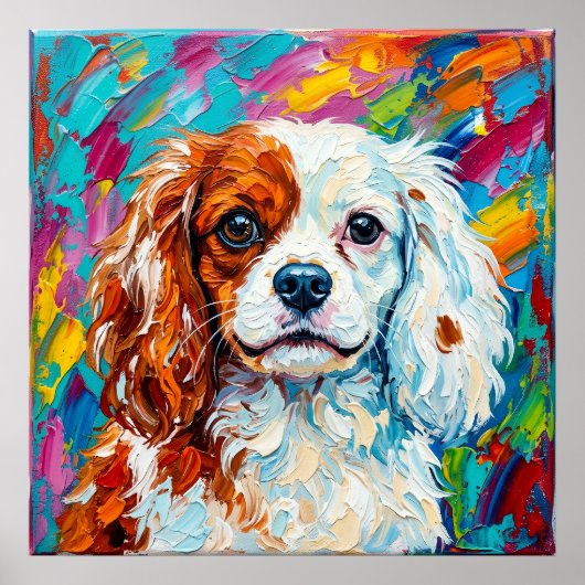 Poster Portrait Impasto Cavalier King Charles Spaniel Pos (Devant)