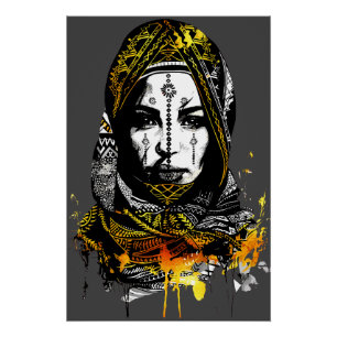 Poster Portrait Intrigué de Femme Tribale