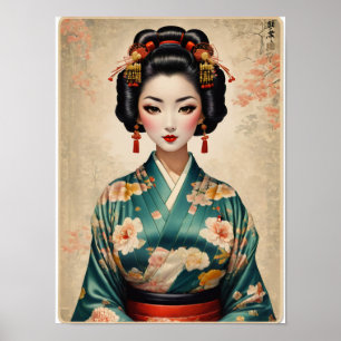 Poster Portrait japonais vintage Geisha