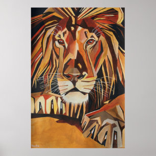 Poster Portrait Lion En Style Art Géométrique