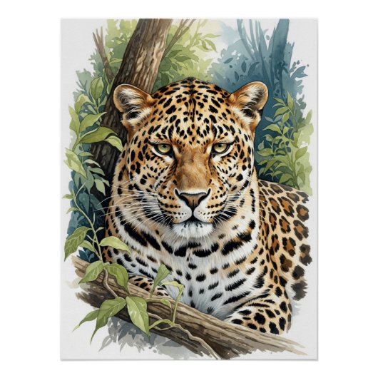 Poster Portrait majestueux de léopard à l'aquarelle (Devant)