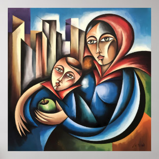 Poster Portrait mère et enfant Oeuvre Abstraite moderne