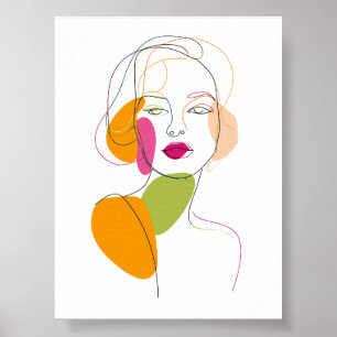 Poster Portrait minimaliste féminin d'une ligne, art Abst