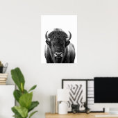 Poster Portrait Moderne de Bison Buffle noir blanc (Bureau à domicile)